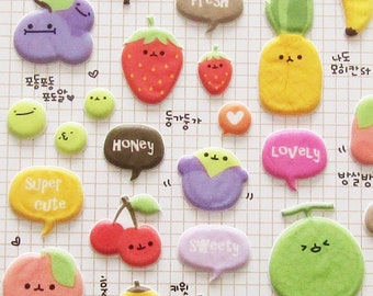 Happy fruit cute kawaii kitsch puffy 3D stickers