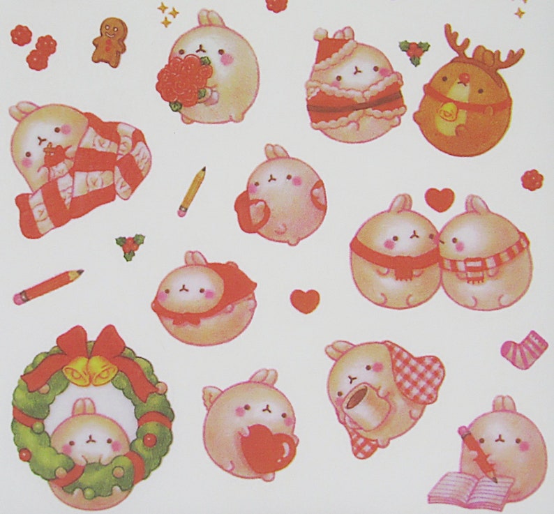 Molang /'Soft Colour/' podgy potato rabbit cute kawaii kitsch 6 sheet sticker set