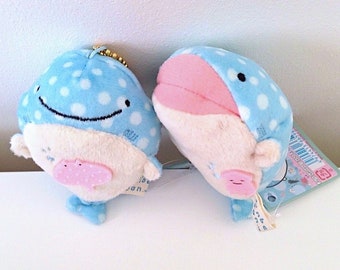 San-X Jinbesan blue whale shark beany belly plush toy with chain in handmade organza giftbag