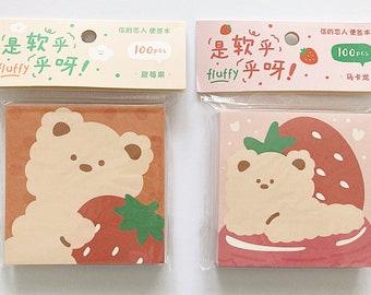 Strawberry bears cute kawaii kitsch notepad with printed pages