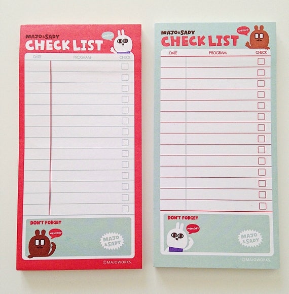 Majo /& Sady Check List Sticky Notes kawaii bunny rabbit cute cartoon memo pad