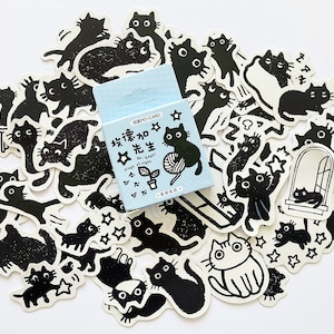 Mr Edgar plays at night cat cute kawaii kitsch box of paper stickers