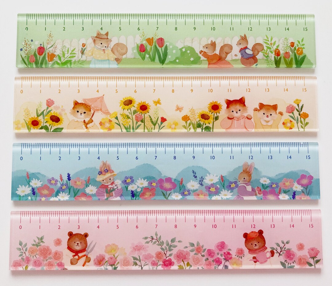 Flower bunnies bears cats squirrels cute kawaii kitsch 15cm rulers ...