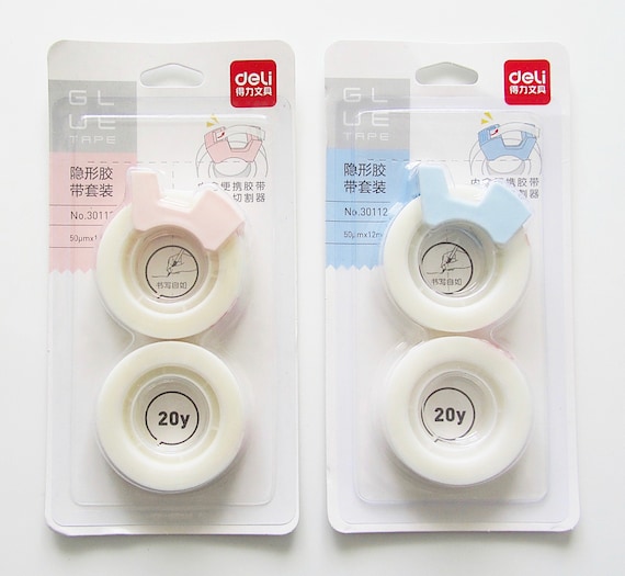 Pastel Colours Mini Portable Tape Dispenser With 2 Rolls of Invisible Tape  