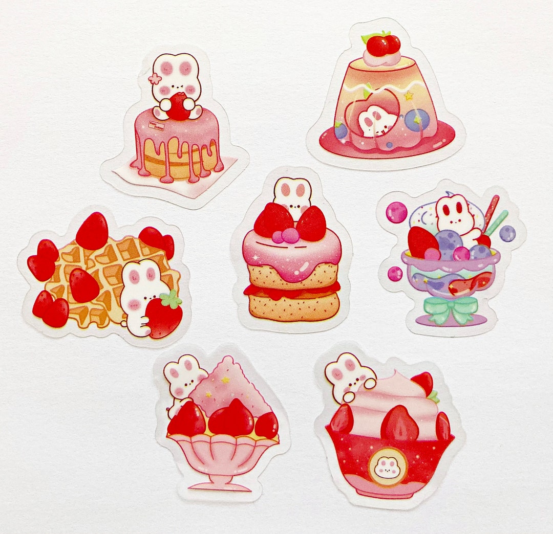 Sticker Ibx Strawberry Bunny Cakes Cute Kawaii Kitsch Pvc Stickers - Etsy