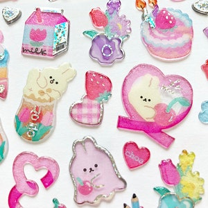 Choa Choa My cat rabbit puppy bear animals glittery holographic 3D stickers