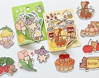 Dessert time bears Flower garden cats cute kawaii kitsch holographic stickers