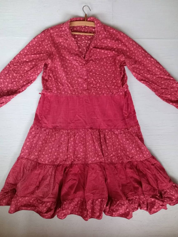 Vintage 70's Reds & Pink Cotton Dress,  Festival,… - image 5