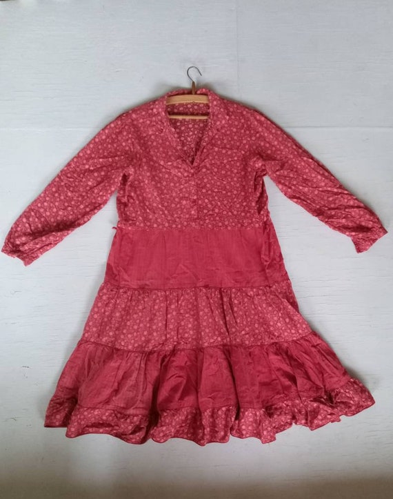 Vintage 70's Reds & Pink Cotton Dress,  Festival,… - image 1