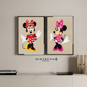 MINNIE MOUSE Red and Pink Set Cross Stitch Pattern PDF, Embroidery Chart Cute Nursery Wall Decor, MickeyAnimal Counted Cross Stitch Chart,
