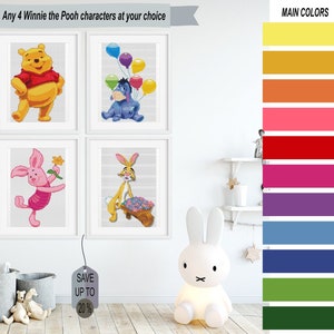 Winnie the Pooh Any 4 Cross Stitch Pattern PDF Set From Our Store, Funny Embroidery Cross Stitch Cute Wall Decor, Counted cross stich