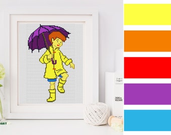 CHRISTOPHER ROBIN Cross Stitch Pattern PDF, Umbrella, Nursery Decor, Rain, Boy Winnie The Pooh Counted Cross Stitch Chart Instant Download