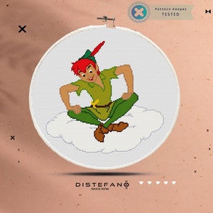 PETER PAN Cross Stitch Pattern PDF, Embroidery Chart Nursery Wall Decor, Neverland Boy Easy Counted Cross Stitch Chart, Instant Download