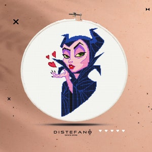 Maleficent Cross Stitch Pattern, Villains Cross Stitch, Sleeping beauty pattern, Cross Stitch Chart, Modern Embroidery, Instant Download