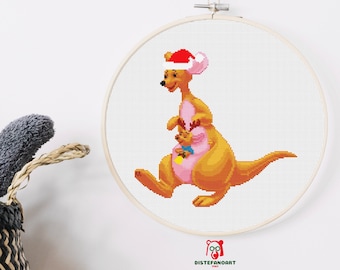 SANTA KANGA Roo Winnie The Pooh Cross Stitch Pattern PDF, Roo Kangaroo Christmas Deer Australia  Counted Cross Stitch Chart, Instant Pdf