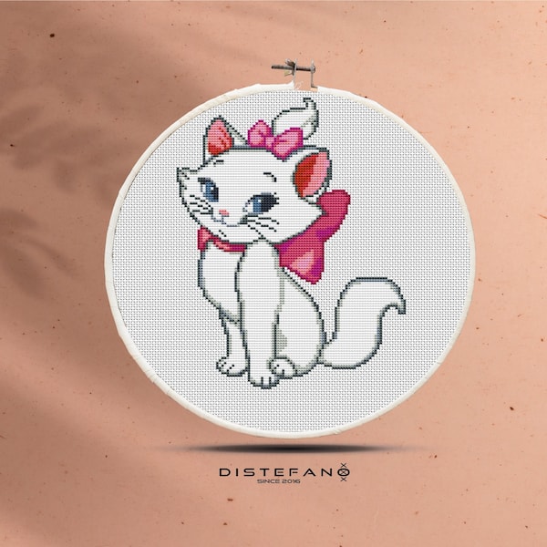 CAT MARIE Cross Stitch Pattern PDF, Embroidery Cute Nursery Wall Decor, Kitty The Aristocats Counted Cross Stitch Chart, Instant Download