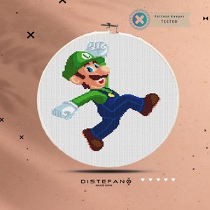 Schema punto croce LUIGI PDF, schema ricamo, grazioso decoro da parete per cameretta, schema punto croce cartone animato gioco Mario, download immediato