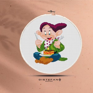 DOPEY DWARF Snow White and the Seven Dwarfs, Cross Stitch Pattern, Embroidery Cute Nursery Decor, Counted Cross Stitch, PDF Instant Download