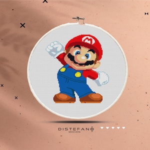 SUPER MARIO Bros, motif de point de croix PDF, décoration murale broderie mignonne Mario et Luigi, tableau des motifs du jeu Odyssey Yoshi, téléchargement immédiat