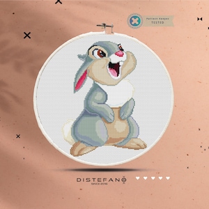 THUMPER RABBIT Cross Stitch Pattern PDF, Embroidery Cute Nursery Decor, Bunny Baby Bambi Animal Counted Cross Stitch Chart, Instant Download