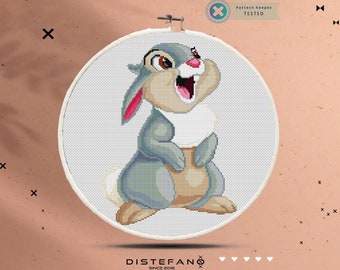 THUMPER RABBIT Cross Stitch Pattern PDF, Embroidery Cute Nursery Decor, Bunny Baby Bambi Animal Counted Cross Stitch Chart, Instant Download