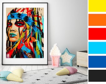 AMERICAN NATIVE Woman Cross Stitch Pattern PDF, Modern Art Embroidery Chart Decor, Girl Tribal Counted Cross Stitch Chart, Instant Download