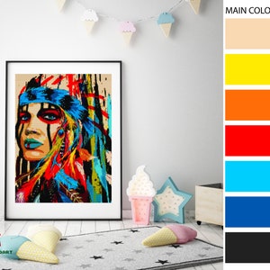 AMERICAN NATIVE Woman Cross Stitch Pattern PDF, Modern Art Embroidery Chart Decor, Girl Tribal Counted Cross Stitch Chart, Instant Download