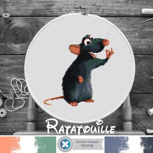 REMY Rat RATATOUILLE Little chef Cross Stitch Pattern PDF, Embroidery Nursery Decor, Animals Counted Cross Stitch Chart, Instant Download