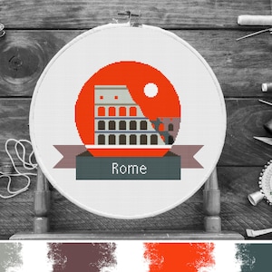 ITALY ROME Cross Stitch Pattern PDF, Modern Art Embroidery Chart, Colosseum Moon Old Coliseum Counted Cross Stitch Chart, Instant Download