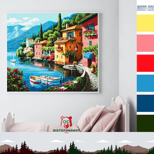 LAKE GARDA Cross Stitch Pattern PDF, Embroidery Chart Cute Nursery Wall Decor, Landscape Easy Counted Cross Stitch Chart, Instant Download