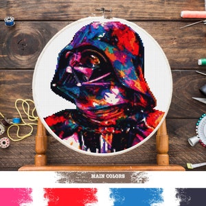 DARTH VADER Star Wars Cross Stitch Pattern PDF, Modern Space Darth Vader Master Yoda Black Stars Counted Cross Stitch Chart Download instantâneo