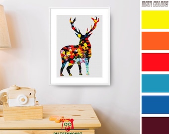 DEER Cross Stitch Pattern PDF, Wild Animal Embroidery Chart Forest Color Doe Elk Moose Painting Counted Cross Stitch Chart, Instant Download