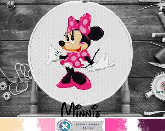 MINNIE MOUSE Cross Stitch Pattern PDF, Embroidery Chart Cute Nursery Wall Decor, Mickey Animal Counted Cross Stitch Chart, Instant Download