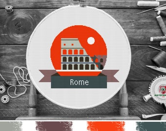 ITALY ROME Cross Stitch Pattern PDF, Modern Art Embroidery Chart, Colosseum Moon Old Coliseum Counted Cross Stitch Chart, Instant Download