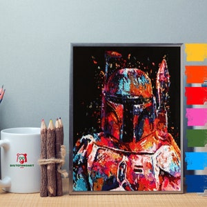 BOBA FETT Star Wars Bounty Hunter Padrão de ponto cruz PDF, Mestre Yoda Darth Vader Capitão Phasma Gráfico de ponto cruz espacial contado