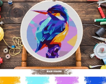 GEOMETRIC BIRD Cross Stitch Pattern PDF, Broderie Cute Nursery Wall Decor, Modern Fowl Art Counted Cross Stitch Chart, Instant Download