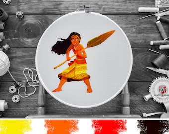 MOANA Cross Stitch Pattern PDF, Embroidery Wall Decor, Maui Vaiana Girl Oceania, Ohana Cartoon Counted Cross Stitch Chart, Instant Download