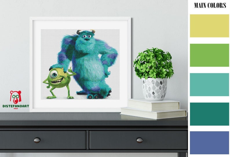 MONSTERS INC. Cross Stitch Pattern PDF, Embroidery Cute Nursery Wall Decor, Halloween Animals Counted Cross Stitch Chart, Instant Download image 1