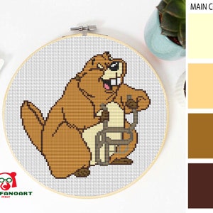 The BEAVER Mr Busy Cross Stitch Pattern PDF, Cute Nursery Wall Decor, Lady And The Tramp Easy Counted Cross Stitch Chart, Instant Download