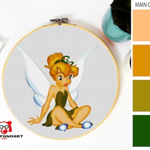 TINKER BELL Kreuzstich Muster PDF, Stickerei niedliche Kinderzimmer Wand-Dekor, Peter pan Fee Mädchen Kreuzstich Vorlage gezählt, Instant Download