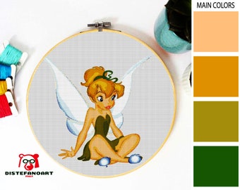 TINKER BELL Cross Stitch Pattern PDF, Embroidery Cute Nursery Wall Decor, Peter pan Fairy Girl Counted Cross Stitch Chart, Instant Download