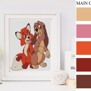 The FOX And The Hound Cross Stitch Pattern PDF, Embroidery Chart Cute Decor, Cute Dog Animal Counted Cross Stitch Chart, Instant Download