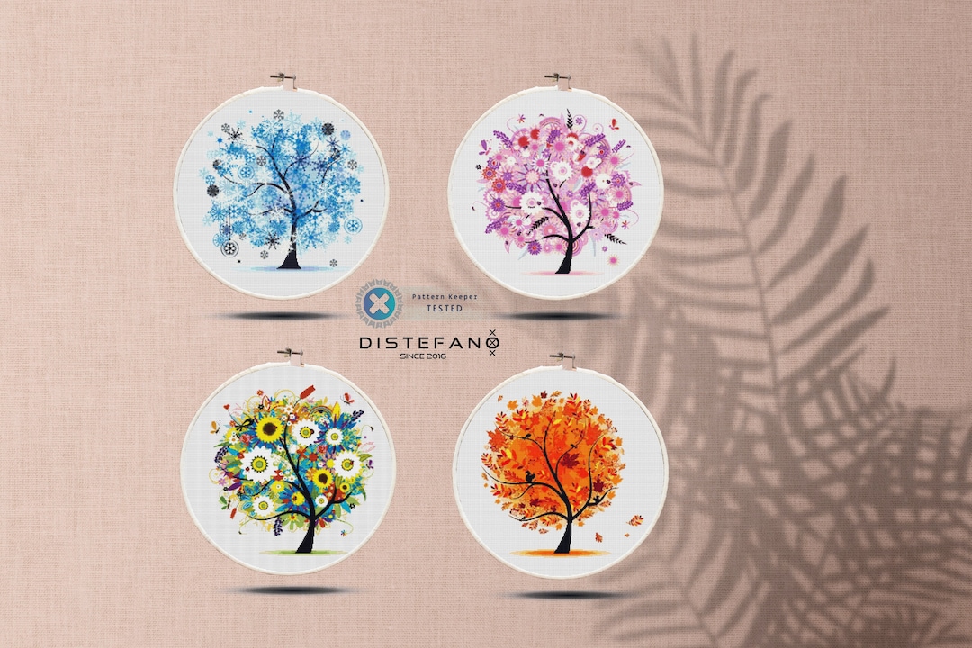 TREE Cross Stitch Pattern PDF Set, Four Seasons Tree Bundle, Winter ...