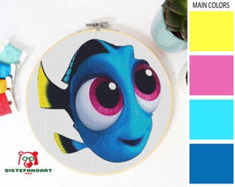 BABY DORY kruissteekpatroon PDF, Nemo, borduurwerk schattig decor van de kinderkamer, vis Finding Dory telpatroon, direct downloaden