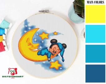 Baby MICKEY MOUSE Cross Stitch Pattern PDF, Embroidery Chart, Cute Nursery Decor, Animal Minnie Counted Cross Stitch Chart, Instant Download