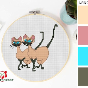 SIAMESE CATS Cross Stitch Pattern PDF, Cute Nursery Wall Decor, Si and Am Lady And The Tramp Counted Cross Stitch Chart, Instant Download