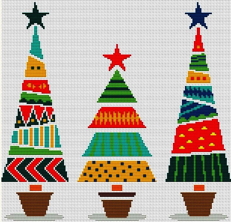 CHRISTMAS TREES Cross Stitch Pattern PDF Modern Embroidery Etsy