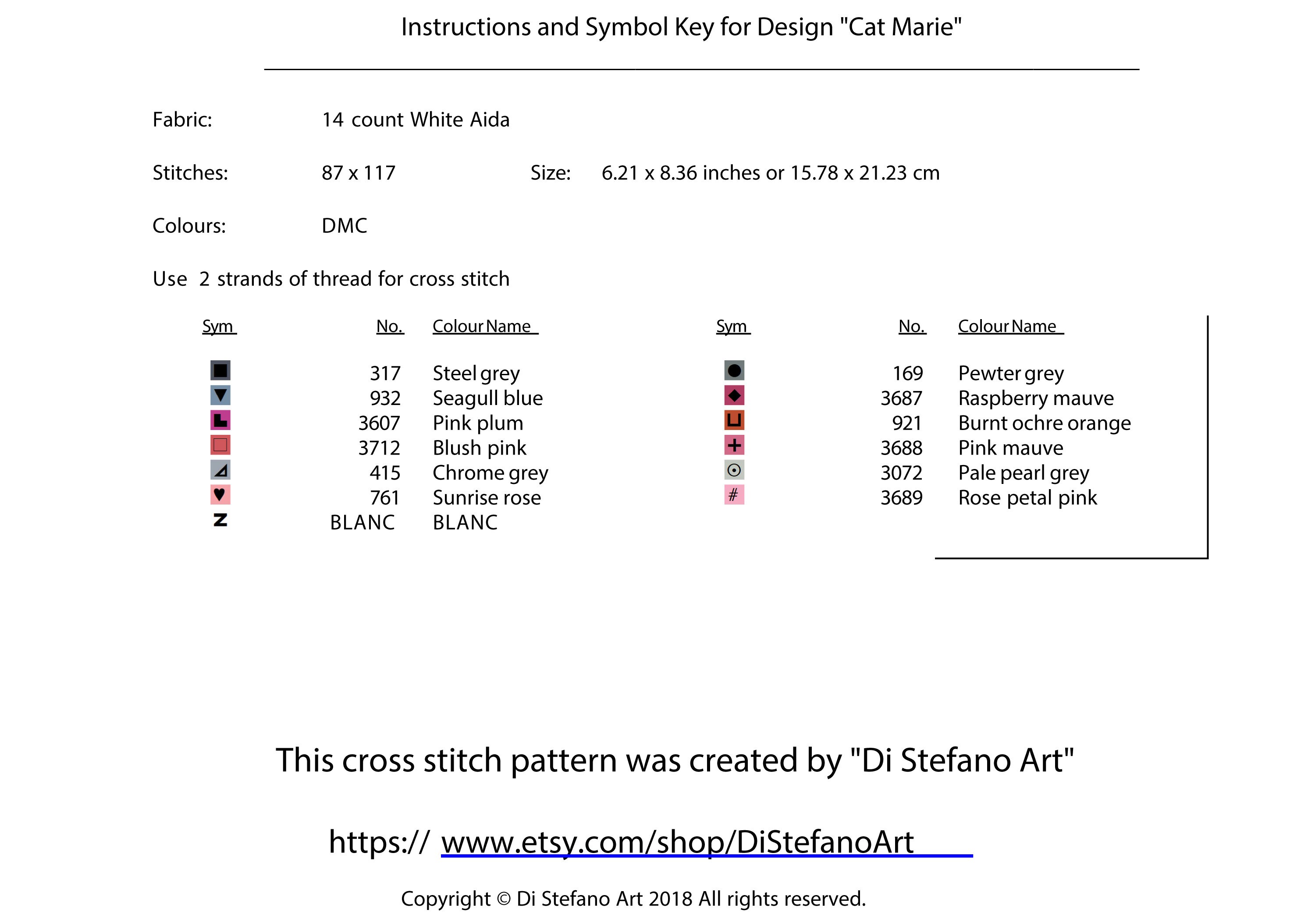 CAT MARIE Cross Stitch Pattern PDF Embroidery Cute Nursery Etsy