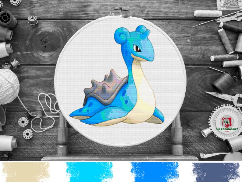 LAPRAS POKEMON Cross Stitch Pattern PDF Embroidery Chart ...