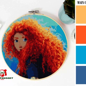 Princess MERIDA BRAVE Cross Stitch Pattern PDF, Embroidery Chart Cute Wall Decor, Funny Girl Counted Cross Stitch Chart, Instant Download
